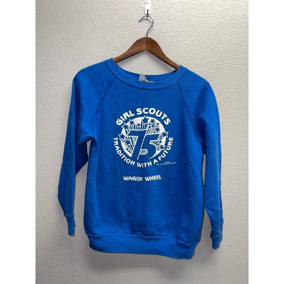 Vintage Other - Vintage Girl Scouts Sweatshirt 75 Tradition Wagon Wheel USA Blue Crewneck 80s S